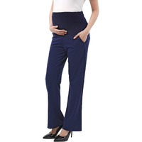 Maternity Pants Comfortable Stretch Over-Bump Women Pregnancy Casual Capris For Work (Trouser Style - Navy, M (Size 8-10))
