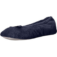 Isotoner Womens Chevron Microterry Ballerina House Slipper With Moisture Wicking And Suede Sole For Comfort Ballet Flat, Navy Blue, 6.5-7.5 Us