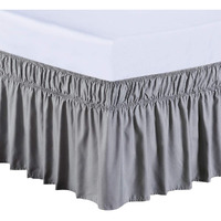 Meila Wrap Around Bed Skirt Three Fabric Sides Elastic Dust Ruffled 14 Inch Tailored Drop,Easy To Install Fade Resistant-Grey, Queen/King