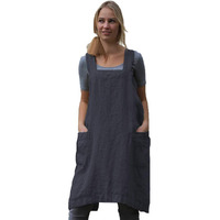 Women\'s Pinafore Square Apron Baking Cooking Gardening Works Cross Back Cotton/Linen Blend Dress With 2 Pockets Dark Gray-2Xl