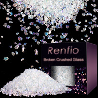 Renfio Broken Crushed Glass Glitter Shards 2-4Mm Irregular Small Metallic Chunky Chips 7 Oz (200G) High Luster Craft Sequin Gravel For Diy Phone Case Geode Resin Art Coasters Ornament - Colorful White