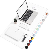 Towwi Dual Sided Desk Pad, Large Desk Mat, Waterproof Desk Blotter Protector Mouse Pad, Leather Desk Pad Large For Keyboard And Mouse (32\" X 16\", White/Silver)