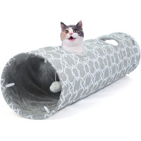 Luckitty Geometric Straight Cat Tunnel With Plush Inside,Cats Toys Collapsible Tunnel Tube With Balls, For Rabbits, Kittens, Ferrets,Puppy And Dogs,Diameter 11.8 Inch