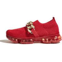 Lucky Step Women Air Cushion Fashion Sneakers Breathable Casual Comfortable Lightweight Walking Shoes (Red Chain,7B(M) Us)