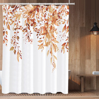 Tititex Orange Eucalyptus Shower Curtain Sets, Watercolor Bright Leaves On The Top Plant With Floral Bathroom Decoration 72X72 Inch With Hooks