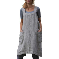 Vlzufe Cotton Linen Apron For Women Cross Back Apron Pinafore Dress For Baking Cooking Gardening Work