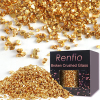 Renfio Broken Crushed Glass Glitter Shards Crush 2-4Mm Irregular Small Chunky Chips 7 Oz (200G) High Luster Craft Sequins Gravel For Diy Phone Case Geode Resin Art Coasters Ornament - Gold