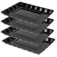 Plasticpro Plastic Serving Trays - Serving Platters Rectangle 9X13 Disposable Party Dish (4, Black)