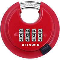 Delswin Outdoor Combination Padlock - 4 Digit Heavy Duty Disc Lock With Hardened Shackle,Combo Padlock For Gate,Storage Unit,Fence(25/64" Shackle, Red,1Pcs)