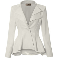 Women Double Notch Lapel Office Blazer Jk43864 1073T Ivory 2X