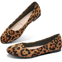 Obtaom Womens Textile Round Toe Ballet Flats Animal Print Business Casual Slip Ons Cheetah Print Classic Fabric Working Shoes(Leopard Us06)
