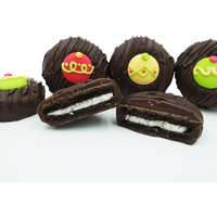 Philadelphia Candies Dark Chocolate Covered Oreo Cookies, Decorated Christmas Holiday Ornaments (Green, Red, Yellow) 8 Ounce