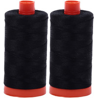 Aurifil Mako 50Wt Thread 2 Large Spools: Black (2692X2)