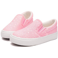 Toandon Toddler Girls Kids Sneakers Canvas Shoes Loafers Glitter Low Top Slip On Glimmer Sparkle Non-Slip Rubber Sole Lightweight Breathable Outdoor Fashion Casual Tennis Shoes Pink Size 10