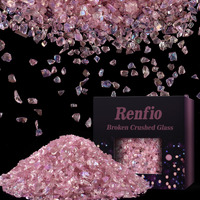 Renfio Iridescent Translucent Broken Crushed Glass Glitter Shards Crush 2-4Mm Irregular Small Metallic Chunky Chips 3.5Oz 100G High Luster Craft Sequins Gravel For Geode Coaster Ornament - Pink