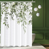 Tititex Olive Green Eucalyptus Shower Curtain Sets, Watercolor Leaves On The Top Plant With Floral Bathroom Decoration 72X72 Inch With Hooks