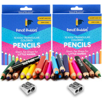 Color Pencils Set For Kids (2 Sets) - Short Fat Triangle Pencils For Kids Ages 2-7 - Jumbo Pencils For Preschoolers, Kindergarten, Toddlers, Beginners - Triangular Colored Pencils Sets With Sharpeners