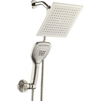 Dreamspa Ultra-Luxury 9 Rainfall Shower Headhandheld Combo Convenient Push-Button Flow Control Button For Easy One-Handed Operation Switch Flow Settings With The Same Hand Satin Nickel
