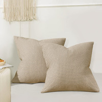 Phf 100 Cotton Waffle Weave Euro Shams Pillow Covers 26 X 26, No Insert, 2 Pack Elegant Home Decorative Euro Throw Pillow Covers For Bed Couch Sofa, Khaki