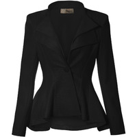 Women Double Notch Lapel Office Blazer Jk43864 1073T Black Small