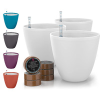 Gardenix Decor 7 Self Watering Planters For Indoor Plants - Flower Pot With Water Level Indicator For Plants, Grow Tracking Tool - Self Watering Planter Plant Pot - Coco Coir - White 3 Pack