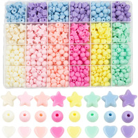 720Pcs Candy Color Acrylic Heart Beads Star And Round Beads, Colorful Assorted Plastic Pastel Circle Shape Cute Loose Beads Bulk For Bracelets Jewelry Making Diy Crafts Necklace