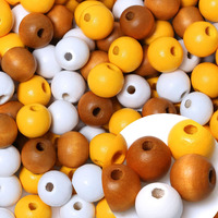 300 Pieces 10Mm Wood Beads In Turmeric, White, Light Coffee Mixed Colors, Round Wood Loose Beads With 3Mm Hole For Craft/Jewelry Making And Beading Crafts, 100Pcs For Each Color