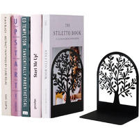 Bookends, Book Ends, Metal Bookend, Tree Of Life Bookend, Bookends For Shelves, Home Decorative Bookends For Heavy Books, Black Non-Skid Book Stopper, 7 X 55 X 35 Inch (1 Pair)