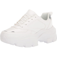 Lucky Step Women 90S Chunky Platform Reflective Sneakers - White Hologram Casual Lace-Up Walking Dad Sneakers(White - Silver,9 B(M) Us)