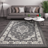 Antep Rugs Alfombras Oriental Traditional 3X5 Non-Skid (Non-Slip) Low Profile Pile Rubber Backing Indoor Area Rugs (Gray, 3 X 5)