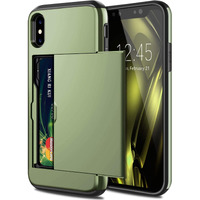 Samonpow For Iphone X/Xs Case Wallet Card Holder For Iphone 10 Case Wallet Card Holder Heavy Duty Shockproof Bumper Phone Case Cover For Iphone X Xs 10 5.8 Inch Olive