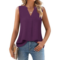 Timeson Womens Blouses For Work Professional,V Neck Office Attire Dressy Shirts Ladies Tops And Blouses Sleeveless Chiffon Tunic Tops Interview Formal Long Shell Tops Bussiness Casual Deep Violet L