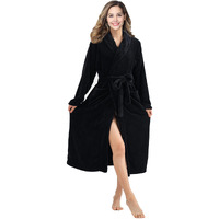 Rongtai Fleece Robes For Women Plush Soft Warm Long Bathrobe With Pockets (Xx-Large,Black)
