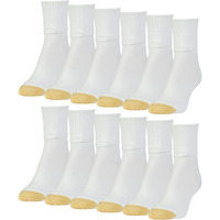 Goldtoe Womens Classic Turn Cuff Socks, Multipairs, White (12-Pairs), Medium