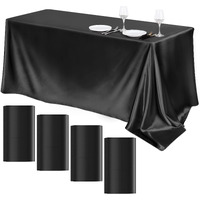 Turstin 4 Packs Satin Tablecloth 102 X 58 Inch Overlay Satin Table Cover Rectangle Bright Silk Tablecloth Smooth Fabric Table Decoration For Wedding Banquet Party Events, Black