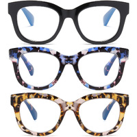Zxyoo Oversized Reading Glasses For Women,3 Pack Blue Light Blocking Computer Spring Hinge Readers(Blackviolet Leopardy Leopard175)