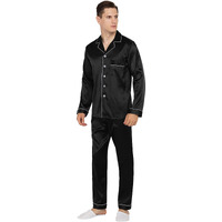 Yimanie Mens Silk Satin Pajamas Set Classic Sleepwear Loungewear (Large, Black)