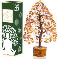 Carnelian Chakra Tree Of Life - Crystal Tree For Positive Energy, Handmade Gemstone Tree - Feng Shui Decor, Good Luck Money Tree Bonsai - Orange Healing Crystals For Sacral Chakra, Prosperity Gift