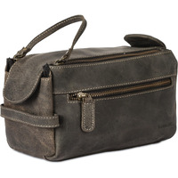 Komalc Premium Buffalo Leather Unisex Toiletry Bag Travel Dopp Kit (Charcoal Black)