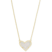 Kendra Scott Ari Heart Adjustable Length Pendant Necklace For Women, Fashion Jewelry, 14K Gold-Plated, Iridescent Drusy