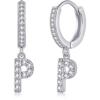 Initial Dangle Hoop Earrings For Women Siver Cubic Zirconia Personalized Letter P Huggie Earrings Gift For Her