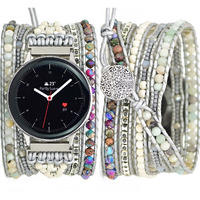 Somesame Compatible With Samsung Galaxy Watch 54Active 2 40Mm 44Mm Band,Galaxy Watch 5 Pro 45Mm3 41Mmwatch 4 Classic 42Mm 46Mm, 20Mm Boho Beaded 5 Wraps Chakra Bracelet Watch Strap For Women Men,M