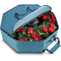 Hearth  Harbor Wreath Storage Container - Hard Shell Christmas Wreath Storage Bag With Interior Pockets, Dual Zipper And Handles - 36 Premium Wreath Storage Organizer Box