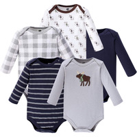 Hudson Baby Unisex Baby Cotton Long-Sleeve Bodysuits Gray Moose, 9-12 Months