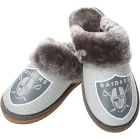 Las Vegas Raiders Nfl Womens Glitter Open Back Faux Fur Moccasin - Xl (11-12)