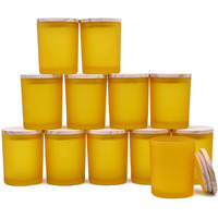 Showin Thick Candle Jars For Making Candles 12 Pcs, 7 Oz Empty Jars With Wood Lids For Candle Making, Sample Container, Frosted Yellow