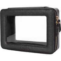 Aveniee Clear Makeup Bag Organizer, Portable Travel Toiletry Cosmetic Bag Case For Women, Heavy Duty Make Up Pouch With Transparent Vinyl Windows & Gold Zippers(Black)