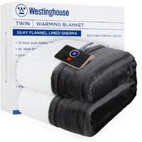 Westinghouse Heated Blanket Twin Size, Soft Flannel To Sherpa Electric Blanket With 10 Heating Levels, 12 Hours Auto Off, Fast Heating, Machine Washable, 62X84 Inch, Charcoal