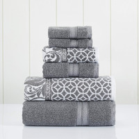 Modern Threads Trefoil Filigree 6-Piece Reversible Yarn Dyed Jacquard Towel Set - Bath Towels, Hand Towels,  Washcloths - Super Absorbent  Quick Dry - 100 Combed Cotton
