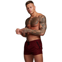 Mens Swim Trunks Quick Dry Swimwear Zipper Pockets, Swim Shorts With Mesh Lining Wine Red
